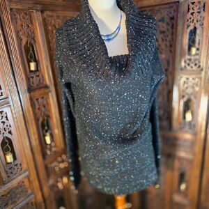 🖤✨ Black Knit Cowl Neck Sweater with Shimmer Flecks — Women’s Medium✨🖤